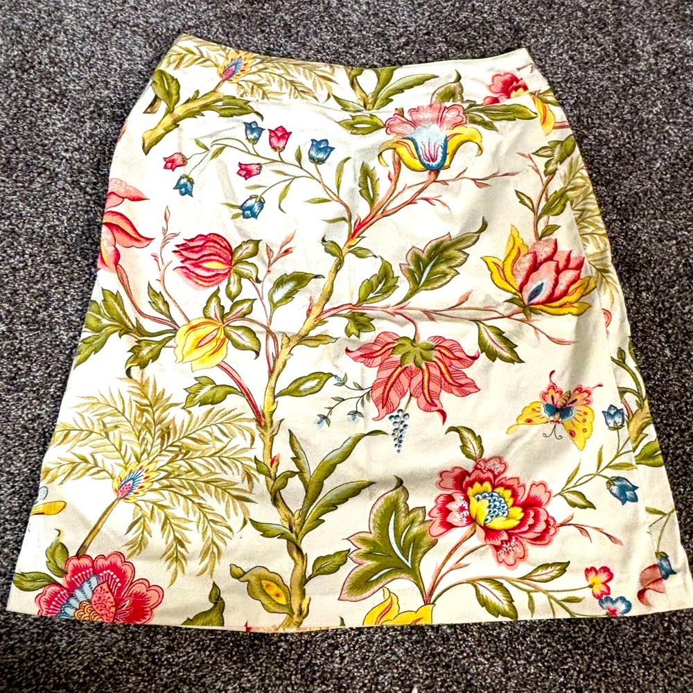 Talbots Pencil Skirt Women's Sz 4 Colorful Floral Made In USA Front Slit VTG